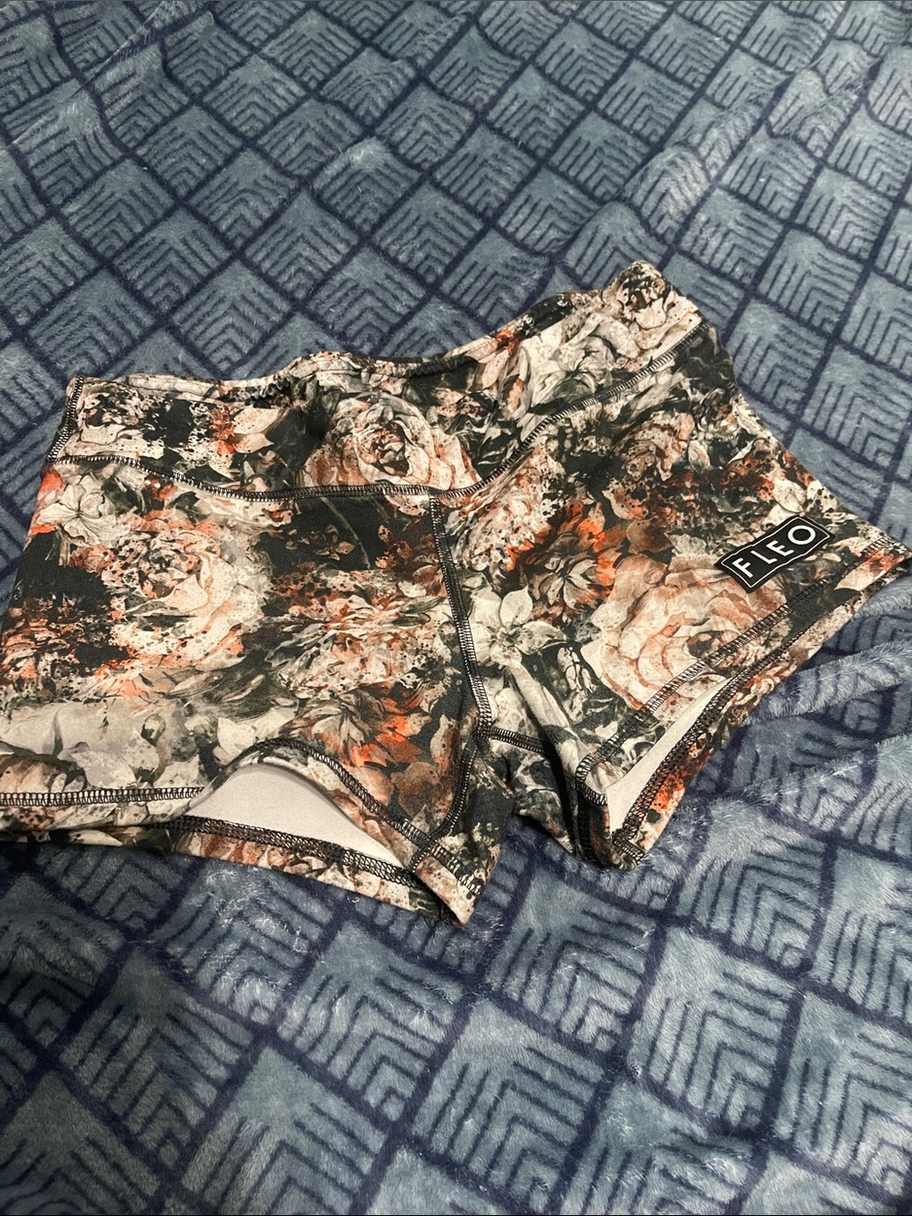 Fleo Women's Floral Bike Shorts - Black, White & Orange Accents
